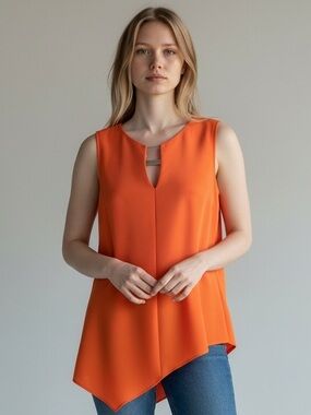 DKNYC Bright Orange Sleeveless Top with Silver Notch Accent